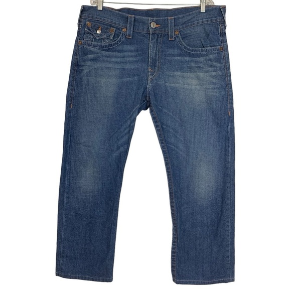 True Religion Men’s Straight Jeans Waist 38 Horse  Shoe Embroidered Pocket Flap - Picture 1 of 15